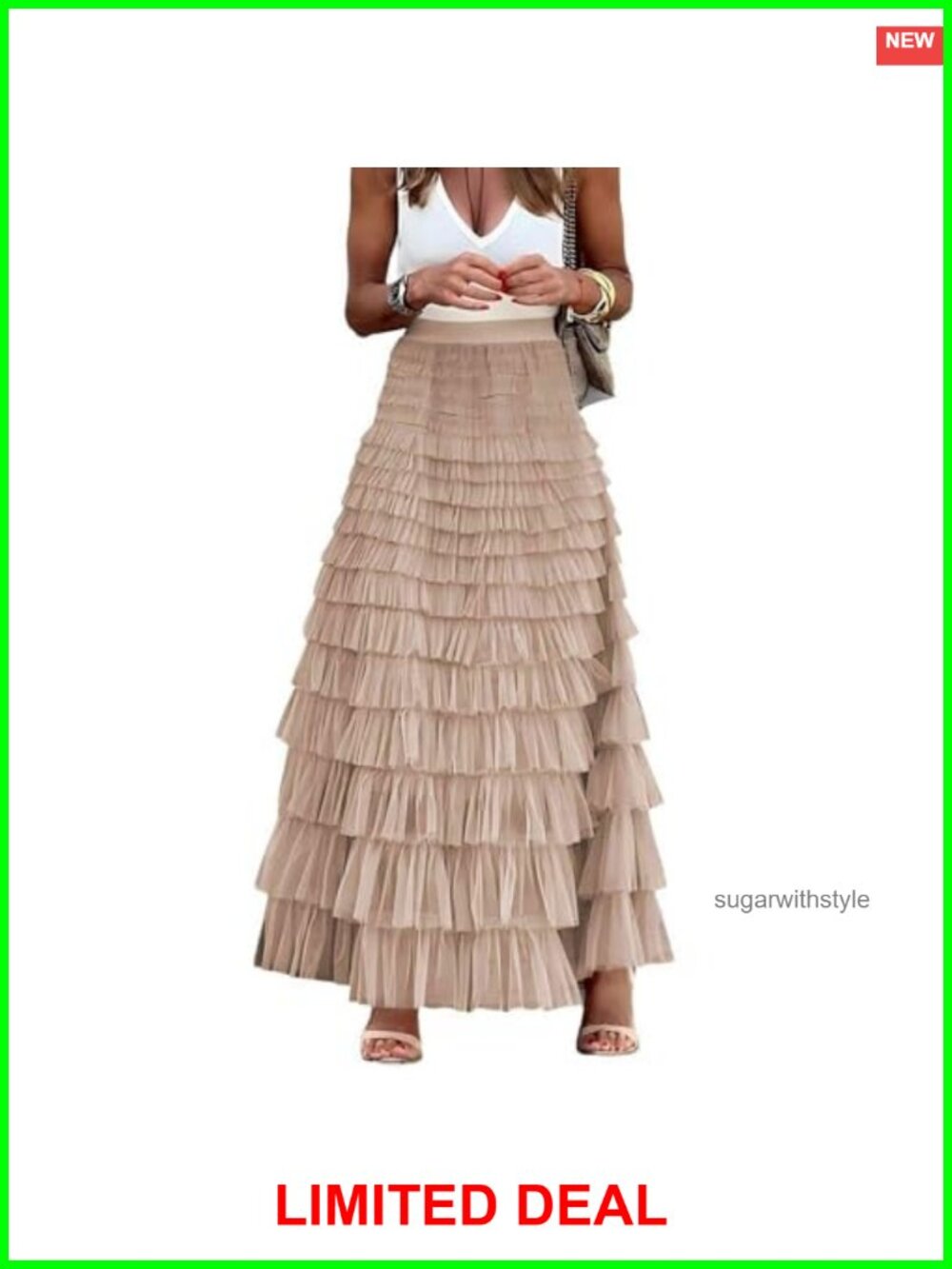 Tulle Maxi Skirt A-Line Ruffle Tiered High Waisted Flowy Fairy